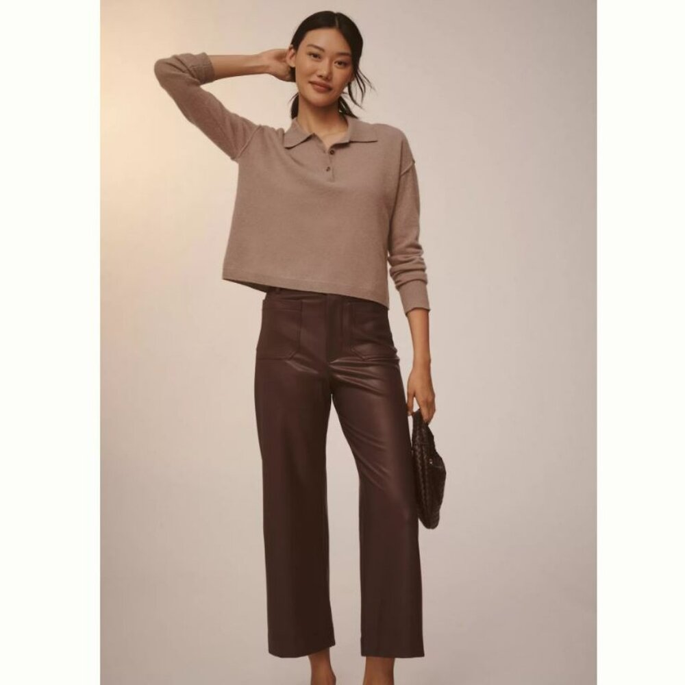 NWT Anthropologie | Maeve Colette Faux-Leather Cropped Wide-Leg Pants | Size 31